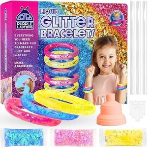 PURPLE LADYBUG Make Your Own Glitter Bracelet Making Kit for Girls - Birthday Gift for 6-7-8 Years Old Girl, Crafts for Girls Ages 6-8, Toy Gift