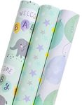 MAYPLUSS Baby Shower Wrapping Paper - 17" X 120" Per roll - Cute Little Boy Green Elephant Animal Design Birthday Joyful Celebration Gift Wrapping Paper for Baby Shower, Party, New Baby Birth