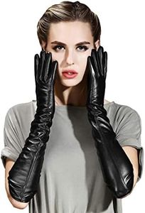 QECEPEI Womens Long Leather Gloves Winter Touchscreen Opera Evening Dress Driving Gloves Velvet Liner L, 19.6"/50cm