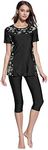 Ababalaya Womens' Color Block Moderate Cover 2 Piece Swimsuit Burkini, Black Lace, 3X-Large