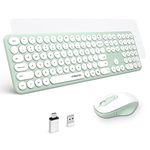 Wireless Keyboard and Mouse, XTREMTEC Cute Keyboard Retro Round Keycap - 2.4GHz Ultra-Slim Quiet Aesthetic Keyboard for Mac Computer Laptop PC Desktops (Macaron Green-A)