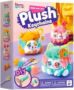 Klever Kits DIY Plush Keychain Making Craft, DIY Arts & Craft Set with 3 Models, Create Your Own Stuffed Keychain for Boys and Girls Ages 6 7 8 9