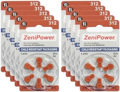 Zenipower Hearing Aid Batteries, Size 312 (60 Batteries)