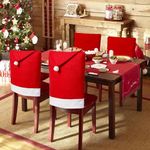 The Purple Tree Cute Christmas Chair Covers (Red and White) - Set of 6 Dinning Chair Cover, Santa Hat Chair Covers, Christmas Decoration,Velvet