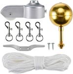 Yaegoo Flagpole Hardware Repair Parts Kit - 50 Feet Flag Halyard Rope, 3" Topper Gold Ball, 6" Cleat Hook with 2 Screws, 4 Flagpole Swivel Snap Clips and Flagpole Pulley Truck for 2" Top