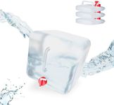 Relaxdays Folding Water Canister Set of 4, Faucet, Screw Cap, Handle, Camping Container, BPA-Free, 15L, Clear/Red