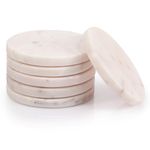 EHC Circular Marble Drink Coasters Mats, Set of 6 Premium Stone Protectors for Cups & Tumblers, Slip-Resistant Tabletop Shield, Elegant Rock Accents for Home or Work - White
