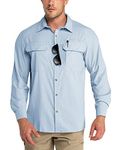 Outdoor Ventures Men's Long Sleeve Shirts UV Protection Outdoor Shirts Breathable Button-Down Shirt Wicking Quick Drying Safari Shirt with Pockets for Hiking Fishing Golfing, Light Blue, M