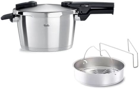Fissler Vitaquick Premium/Schnellkochtopf (4,5 L, Ø 22 cm) m. Einsatz, Edelstahl-Dampfkochtopf, 2-Garstufen, Made in Germany - Induktion