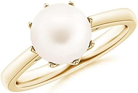 Angara 8mm Freshwater Pearl Crown Ring in in 14K Yellow Gold | Natural Freshwater Pearl Solitaire Ring for Women | June Birthstone, Anniversary Jewelry Gift
