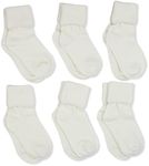 Jefferies Socks Little Girls' Seamless Turn Cuff Socks (Pack of 6), Pearl, Medium