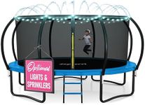 JoyBerri Upsurge Trampoline Outdoor - ASTM Certified Safe 8Ft 10Ft 12Ft 14Ft 15Ft 16Ft Recreational Trampoline for Kids and Adults. Anti-Rust Coating with Enclosure Net, Ladder, Sprinkler & LED Lights