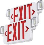 SITISFI Led Combo Emergency Exit Sign Light with Two Adjustable Head Lights and Backup Battery Exit Light,US Standard Red Letter Commercial Emergency Exit Lighting,UL 924,AC120/277V (2Pack)