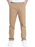 CAMLAKEE Boys Chino Trousers Kids School Straight Fit Cargo Pants Casual Streewear with Elastic Waistband Khaki 1 UK:10-11 Years (manufacturers's Size: 150)