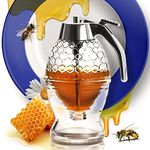 CLEVLI Honey Dispenser – No Drip Glass with Stand – Honey Jar – Clear Glass Honey Container with Dipper 8 Oz – Maple Syrup Dispenser – Honey Pot with Stand – Honey Bottle with Flip Top Lid