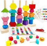 Montessori Toys for 3 4 5 Year Old Boys Girls,Threading Toy Wooden String Lacing Beads Toys Beads Threading Game,Learning Educational Toys games gifts for 1 2 3 Years old boy girl Kids and Toddlers