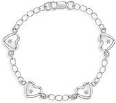 925 Sterling Silver 5" Lovely Heart Bracelet for Infants & Toddlers - Cute & Fashionable Charm Bracelets for Children - Beautifully Design Hearts Link Chain Bracelet for Little Girls