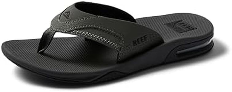 REEF Fanning Men's Bottle Opener Flip Flop, Arch Support, Durable Outsole, Water Friendly, Grey/Black, 11