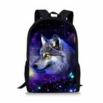 chaqlin 17 inches Galaxy Wolf School Backpack for Kids Children School Bag Laptop Computer Bagpack Boy Girls Animal Bookbags Satchel Schoolbags For Junior School Boys Backpacks Cool Wolf Design