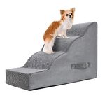 PAWSCRAT Dog Stairs 4 Steps, 19.6 inch High Pet Stairs, Dog Steps for Small Dog, 30D Foam Dog Dtairs & Steps Curved Steps and Small Step Angle Protect Your Pet's Joints,Dog Stairs to Bed, Gray