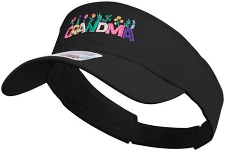 Grandma with Flowers Embroidered Cotton Twill Sun Visor - Black OSFM