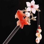 TOP SEWING Wooden Hair Pins 7.08" Chinese Goldfish Flower Hair Sticks For Long Hair Buns for Women