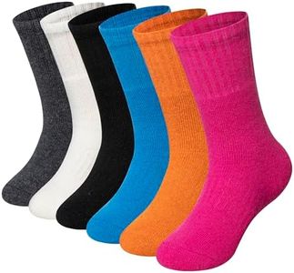 WEVIAS Kids Merino Wool Hiking Socks Boys Thermal Winter Cozy Boot Warm Cushion Socks 6 Pairs (Orange/Rose Red/Blue, 8-12 Years)