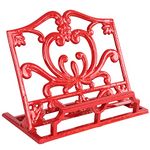 MINLUFUL Cookbook Stand for Kitchen Counter, Vintage Cast Iron Metal Recipe Book Holder Flower Pattern Recipe Holder Cook Book Stand, Red