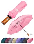 NEW Premium Pink Umbrella Compact Travel Umbrella Windproof Automatic Umbrella Portable Large Umbrella for Rain Umbrella Folding Pink Umbrella for Women Umbrella Wooden Handle Wind Resistant Umbrella