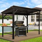 Domi 6.5x12FT Hardtop Grill Gazebo, Outdoor BBQ Gazebo with Galvanized Steel Sloping Roof, Metal Permanent Sun Shade Grill Canopy Shelter with 2 Side Shelves and Ceiling Hooks for Patio Yard, Brown