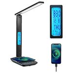 Desk Lamp Led Desk Lamp with Wireless Charging 10W Wireless Charger with USB Port Touch Control Clock Alarm Date Calendar Temperature Function 3 Color Modes 5 Brightness Levels for Home Office Black