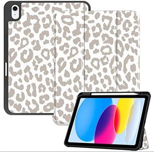 Deokke Compatible with iPad 10th Generation Case 2022,iPad 10.9 Inch Case with Pencil Holder and Soft TPU Back Case,Auto Sleep/Wake Cover-White Leopard Cheetah Pattern