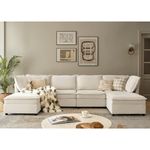 HULALA HOME 127'' Modular Sectional Sofa, Oversized U Shaped Couch with Storage Ottoman, Extra Deep Seat, Modern Comfy Chenille Sofa with Chaise, 6 Seat Convertible Couches for Living Room, Biege