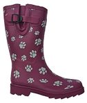 Womens Ladies Wellies Rubber Rain Boots Wellingtons Short & Tall Dog Paw Skull Festival Snow Buckle Adjustable (Plum Half Dog Paw-UK4)