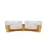 Marble Pink Ceramic Elevated Raised Cat Bowl with Wood Stand No Spill Pet Food Water Feeder Cats Small Dogs Set of 2