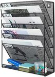 PAG Hanging Wall File Holder Mail Sorter Magazine Rack Office Supplies Metal Mesh Desk Organizer, 6 Tier, Black