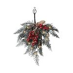 HGUIM 45cm Christmas Teardrop Swag with LED Light Artificial Pine Spray Swag with Red Berries Creative holiday Door Swag Decoration for Xmas Wall Window Decor