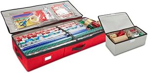 storageLAB Wrapping Paper Storage Container with Standalone Ribbon & Accessories Storage Box, Under Bed Gift Wrap and Bag Organizer, Fits 40-Inch Long Rolls (Red)