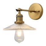 JIMUBEAM Industrial Vintage 1-Light Wall Light with Funnel Ribbed Clear Glass Shade, Indoor Wall Mounted Lamp for Living Room Bedroom Bathroom Over Kitchen Sink