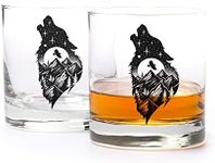 Black Lantern Nature and Animal Themed Whiskey Glass Set – 11oz Premium Heavy Base Glasses – Perfect Gift for Outdoor Enthusiasts – Set of 2 Everyday Drinking Glasses (Howling Wolf)