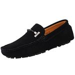 Jamron Mens Elegant Buckle Loafers Comfort Suede Driving Shoes Stylish Moccasin Slippers Black SN19020 UK6.5