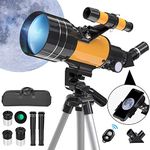 Telescope for Astronomy, 70/300mm Professional Astronomy Refractor Telescope, with Adjustable Tripod & Finder Scope, Portable Travel Astronomical Telescope for Kids Beginners Adult (Large-300mm)