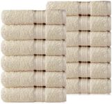 Cotton Craft Ultra Soft 12 Pack Wash Cloths 12x12 Ivory Weighs 2 Ounces Each - 100% Pure Ringspun Cotton - Luxurious Rayon Trim - Ideal for Everyday use - Easy Care Machine wash