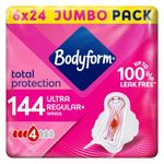 Bodyform Ultra Normal Sanitary Towels with Wings, 144 (24 x 6 Packs) Period Pads, SecureFit Leakage Protection, Ultra-Breathable Top Layer