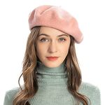 ZLYC Wool Beret Hat Classic Solid Color French Beret for Women (Pink)