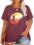 Plus Size Tops for Women: Graphic Shirt Sunrise Sunset T-Shirt Funny Graphic Casual Short Sleeve Tee Nature Travel Shirt, Red2, 3X-Large