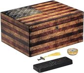 Old Glory Humidor, Weathered American Flag, Glass Hygrometer, Spanish Cedar Tray with Divider, SureSeal Technology, Holds 50 to 100 Cigars