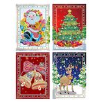 Diamond Painting Christmas Cards Christmas Tree Santa Claus Full Drill New Year Greeting Card Christmas Stickers Embroidery Cross Stitch Christmas Gifts Home Decor (4 Packs)