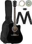 Fender FA-125CE Dreadnought Cutaway Acoustic-Electric Guitar - Black Bundle with Gig Bag, Strap, Strings, Picks, Fender Play Online Lessons, and Austin Bazaar Instructional DVD