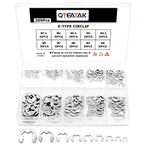 QTEATAK 200-Pcs 10-Size Stainless E-Clip Circlip External Retaining Ring Assortment Set - 304 Stainless Steel(1.5mm 2mm 2.5mm 3mm 3.5mm 4mm 5mm 6mm 7mm 8mm)